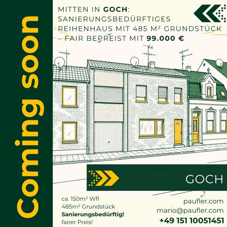  Goch Reihenmittelhaus Mitten in Goch: sanierungsbed�rftiges Reihenhaus mit 485 m� Grundst�ck